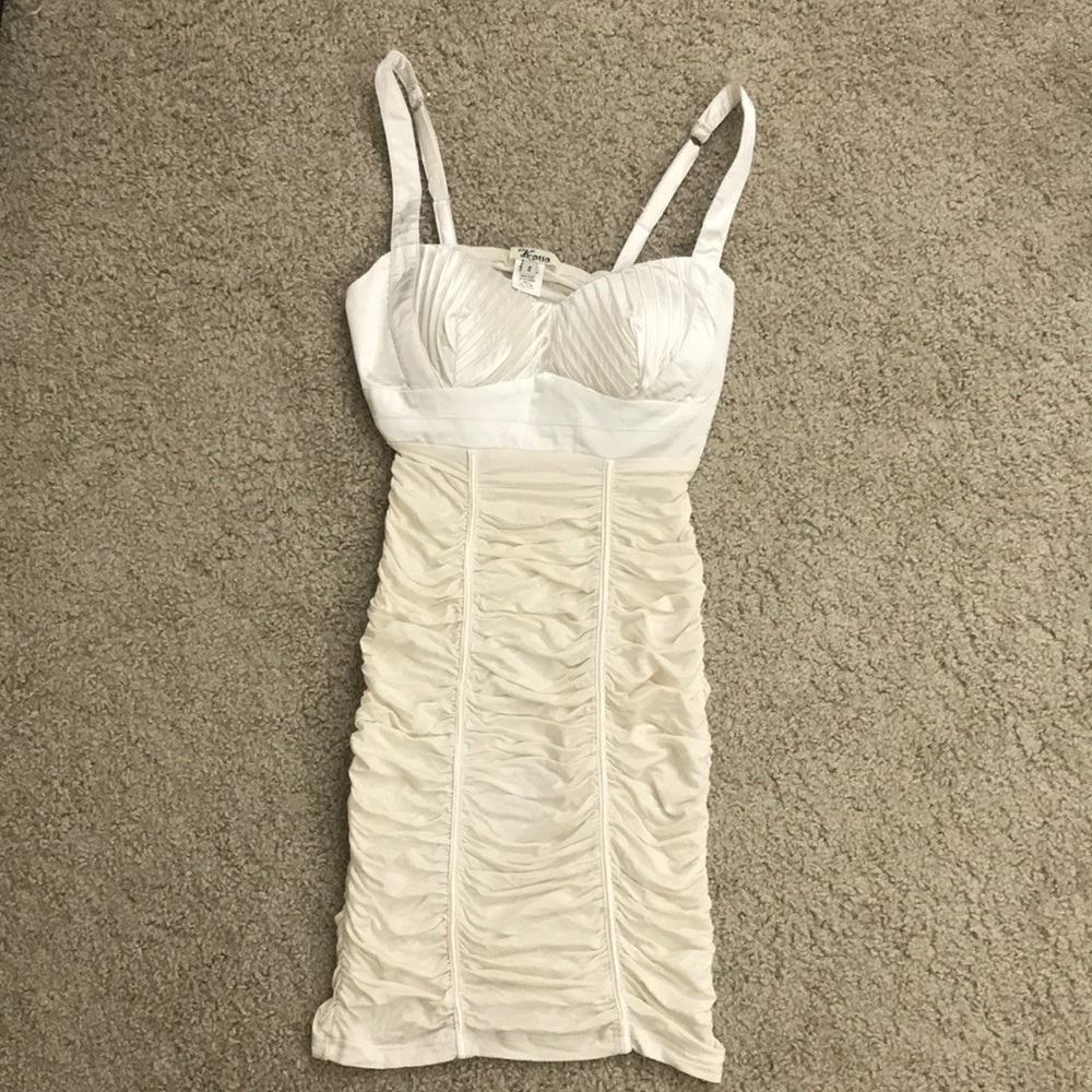 AMIClubwear Ivory Satin Pleated Ruched Dress